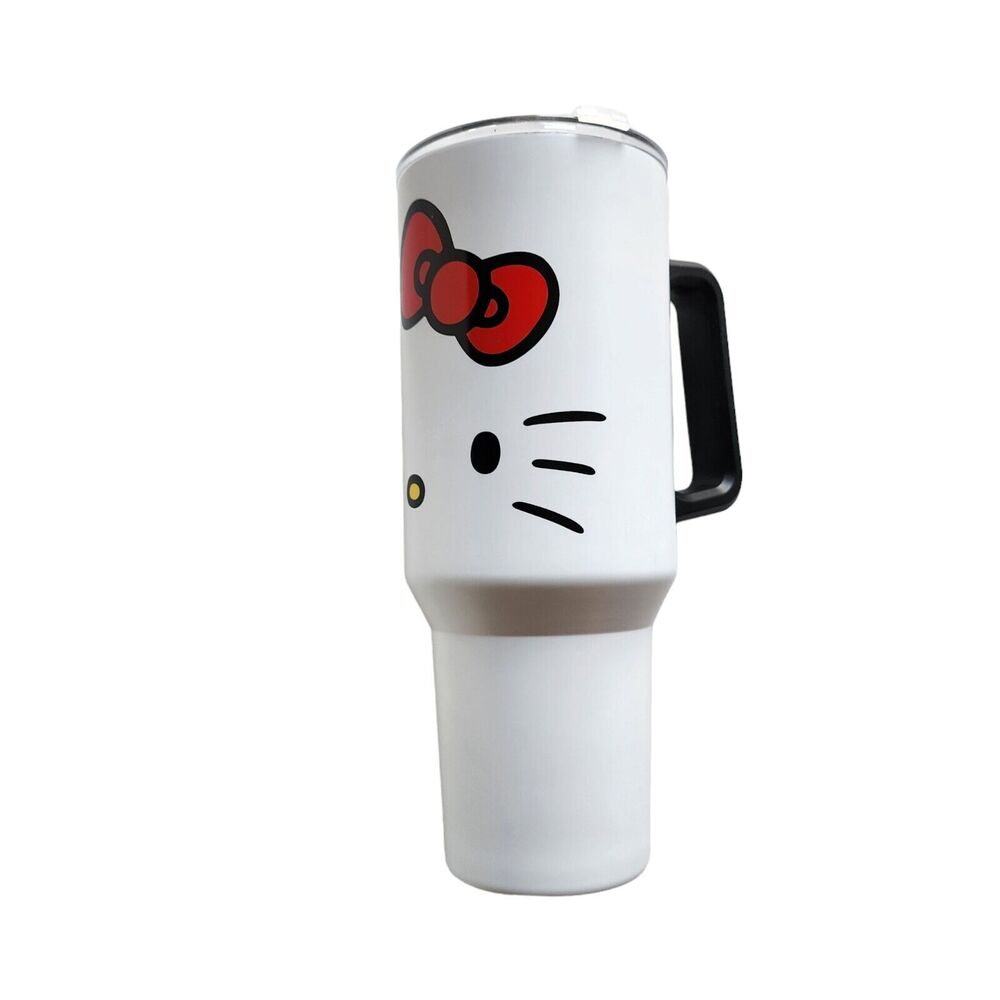 Sanrio Hello Kitty 40 Oz Large Stainless Steel White Tumbler Flip Top Lid NEW